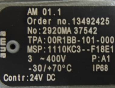 AM01.1 AUMA Electric Actuator Silver Germany MUMA Brand